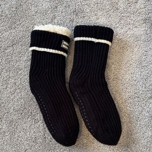 Hunter Black Ribbed Slipper Socks with Cream Trim